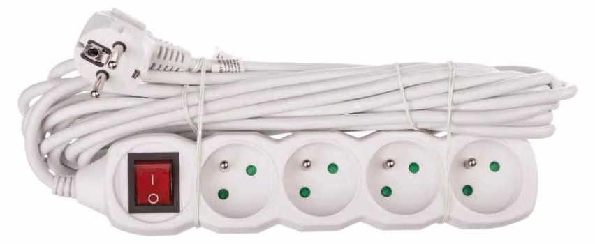 Cavo di prolunga con interruttore - 4 prese, 7 m, bianco 70245
