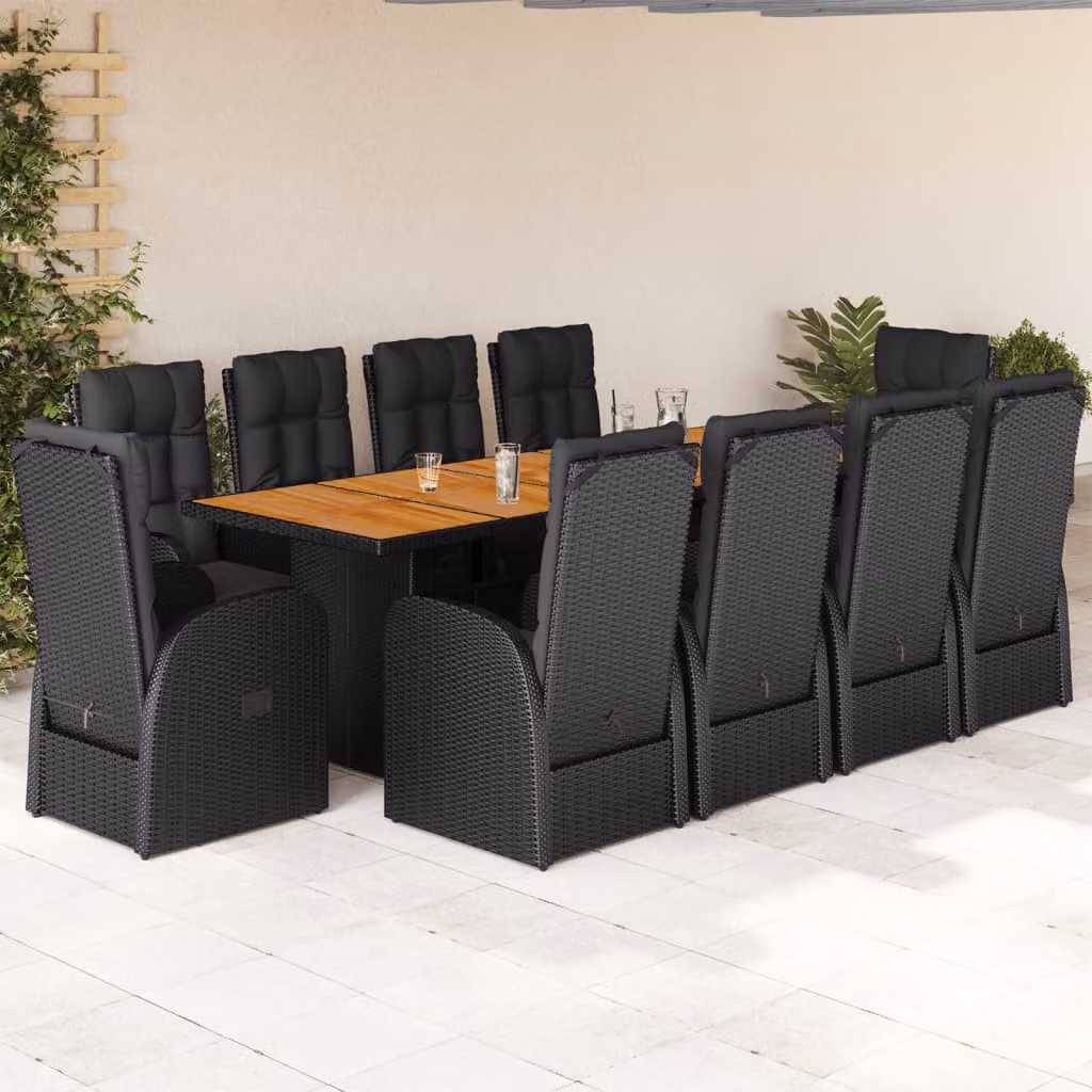 vidaXL Set da Pranzo da Giardino 11 pz in Polyrattan e Legno di Acacia Nero