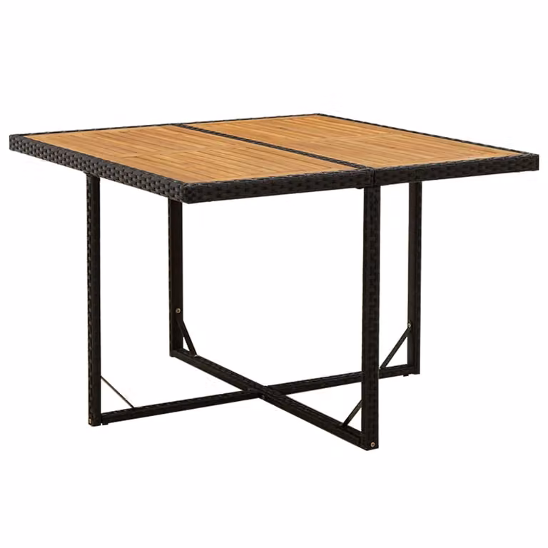 vidaXL vidaXL - Tavolo da giardino - 109x107x74 - cm - Poli - Rattan - e - Legno massiccio - Acacia - nero