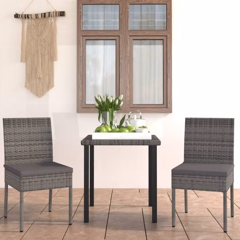 The Living Store Set da pranzo da giardino 3 pz. Set da pranzo da giardino Poly Rattan Grigio