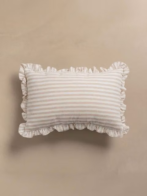 Cuscino a righe Kenay Home beige e bianco in cotone, L: 50 cm, P: 30 cm