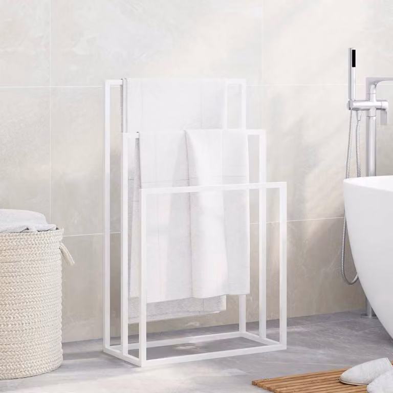 Portasciugamani da Pavimento vidaXL in Ferro Bianco L: 48 cm, P: 24 cm, H: 79 cm