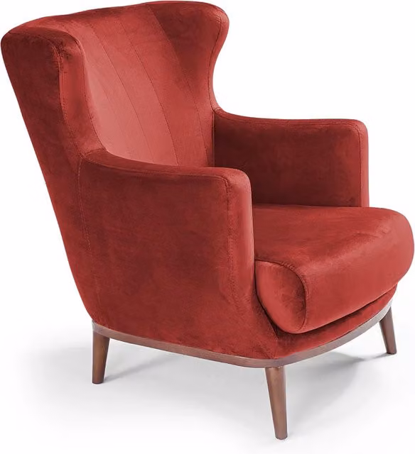 Poltrona da camera ETRO’ MADE IN ITALY, stile vintage, tessuto velluto antimacchia e idrorepellente, piedi in legno finitura noce, ideale per soggiorno, camera, studio, hotel e bar, colore Rosso