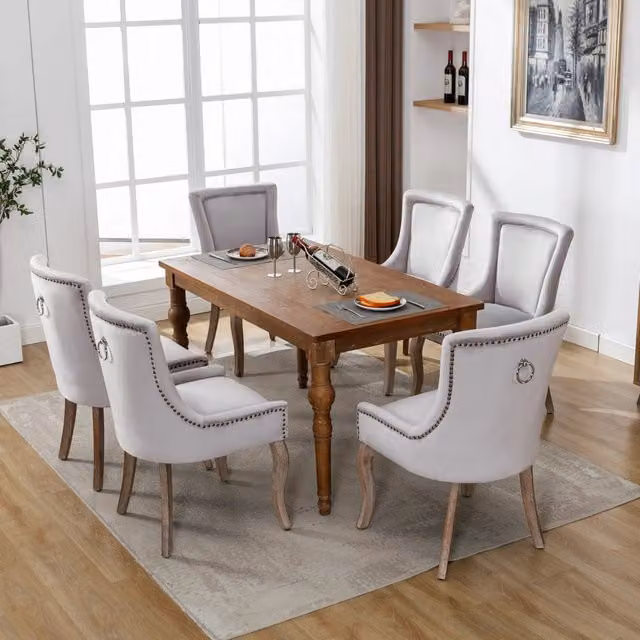 Sedie da Pranzo Imbottite in Velluto con Gambe in Legno Massello ¨C MINIMAL ¨C Set 6 Pezzi, Grigio