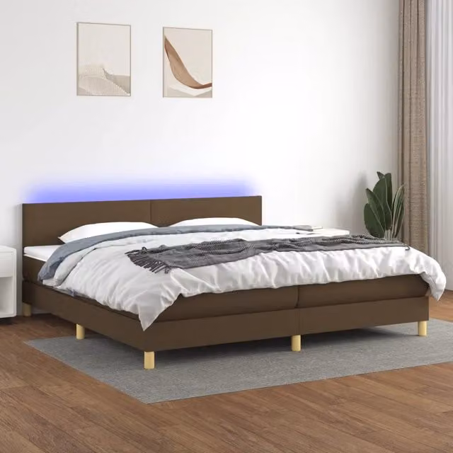 Letto Ibrido con Materasso e Illuminazione LED vidaXL in Tessuto Marrone e Bianco L/P: 200 x 200 cm – 1