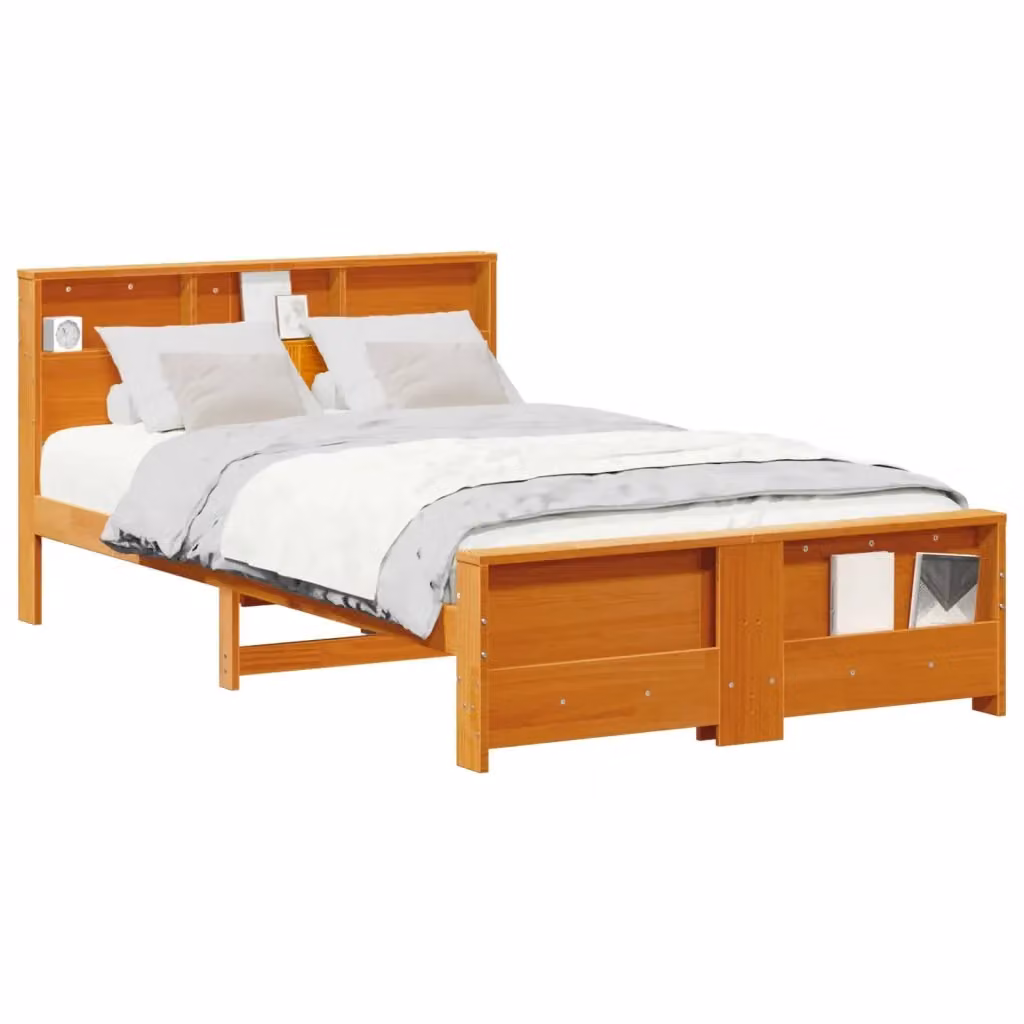 Struttura letto in legno di pino con scaffali laterali vidaXL, Marrone cerato, L/P/H: 124 x 207,5 x 82 cm – 2