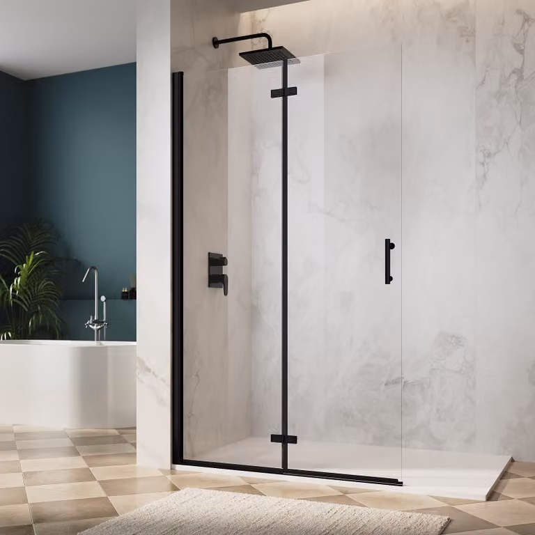 SONNI Cabina doccia nera 120x195cm porta a battente porta a soffietto angolare doccia 6mm NANO vetro trasparente porta a soffietto angolare ingresso bagno
