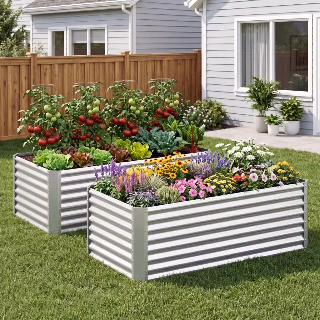 Orto rialzato da esterno in metallo zincato color argento DESIGN IN, fioriera per orto e giardino, L: 181,5 cm, P: 94,5 cm, H: 60 cm – 2
