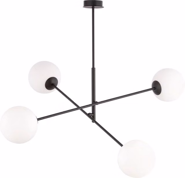 Lampadario a sospensione Emibig Linear in metallo e vetro nero con diffusori opalini, dimmerabile, L: 102 cm, 4xE14