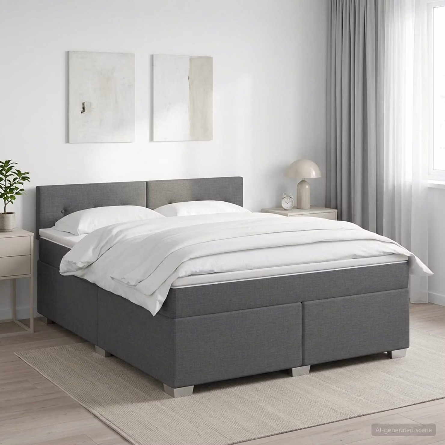 Letto box spring con materasso ibrido vidaXL Grigio e Bianco L/P: 160 x 200 cm