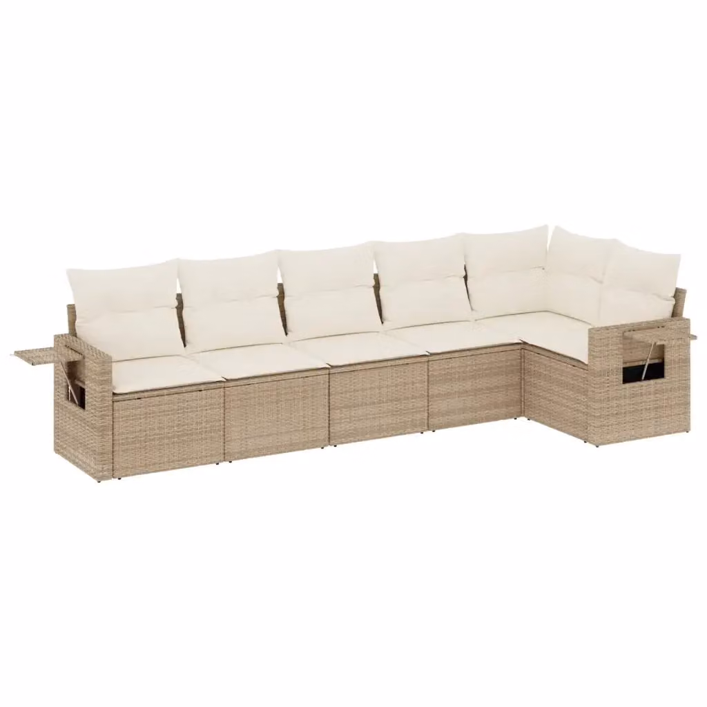 vidaXL Set Divano da Giardino 6 pz in Polyrattan Beige con Cuscini e Tavolino – 2