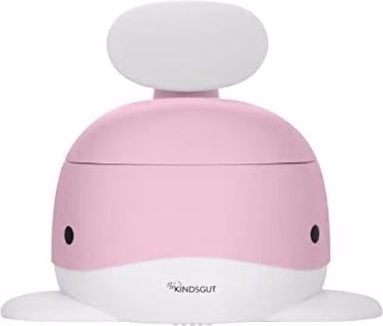 Piccolo WC per bambini con motivo a balena e colore rosa brillante, ideale per l'apprendimento dell'uso del bagno.