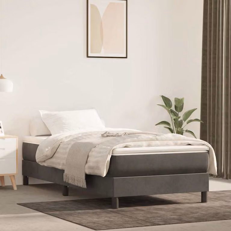 Letto Ibrido vidaXL con Giroletto a Molle e Materasso in Velluto Grigio e Bianco L/P/H: 200 x 90 x 25 cm