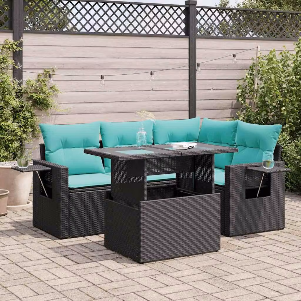 Maison Exclusive - Set Divano da Giardino 5 pz Cuscini Nero Polyrattan e Acacia