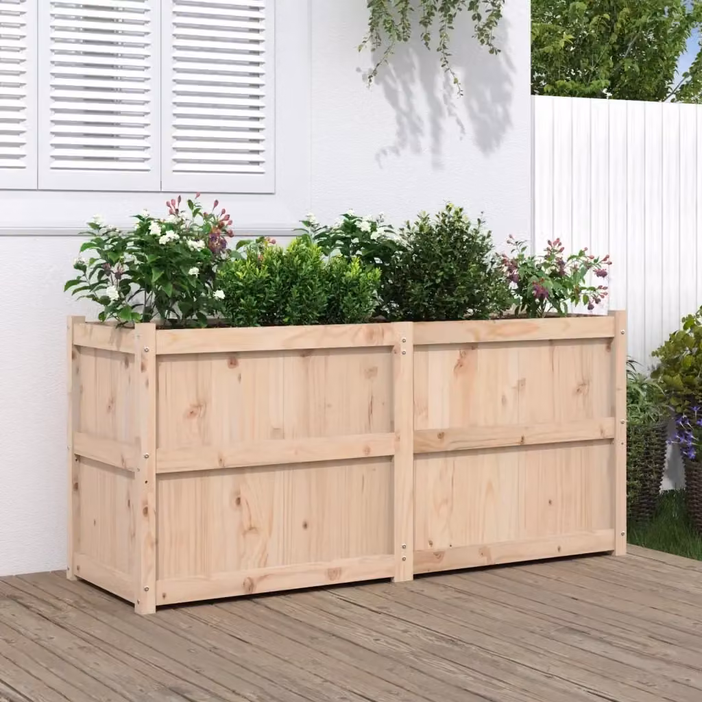 Fioriera a cassetta beige in legno massello per giardino ornamentale L: 150 cm, P: 50 cm, H: 70 cm – 2