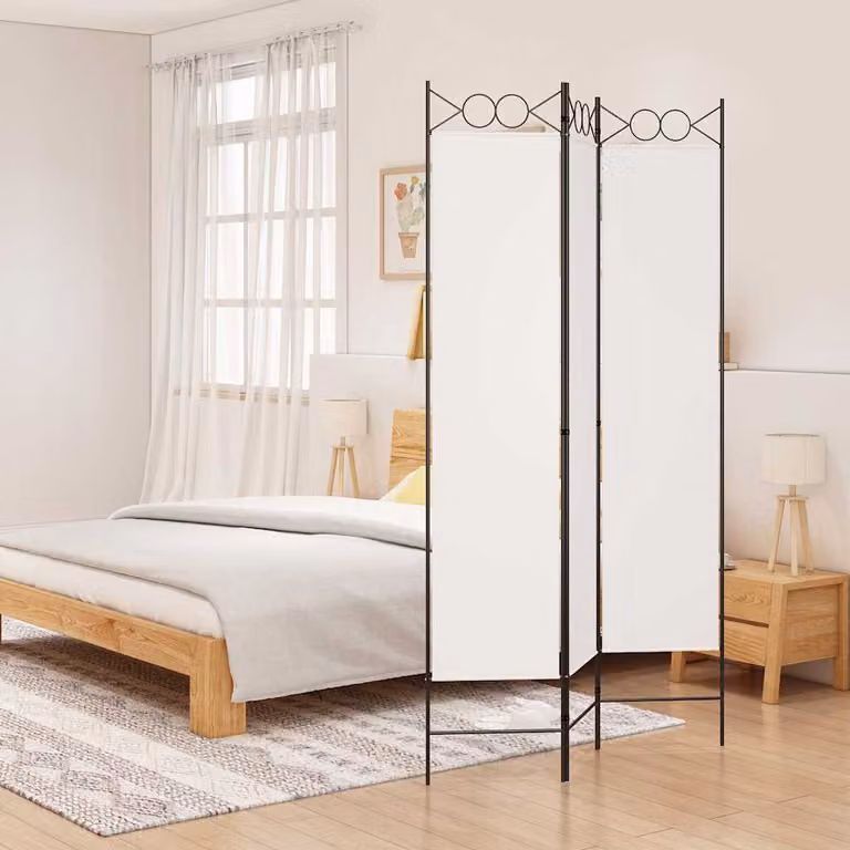 Divisorio a 3 Pannelli vidaXL in Tessuto Bianco L: 120 cm, H: 200 cm