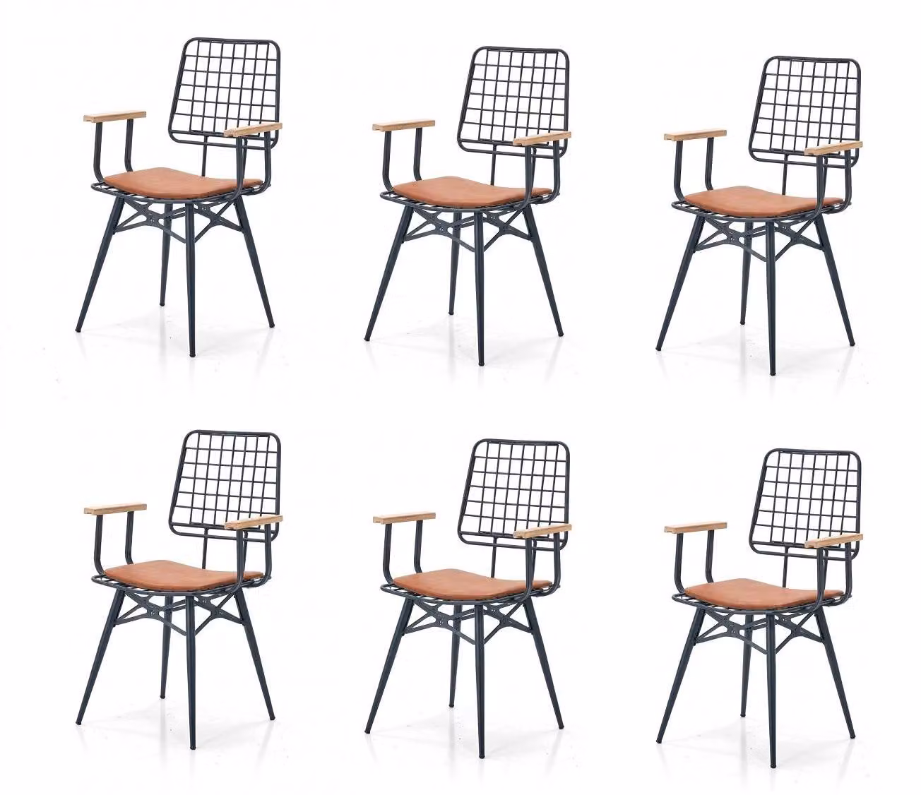 Set di 6 sedie, colore nero, comode, dal design moderno ed elegante, in metallo, stile classico