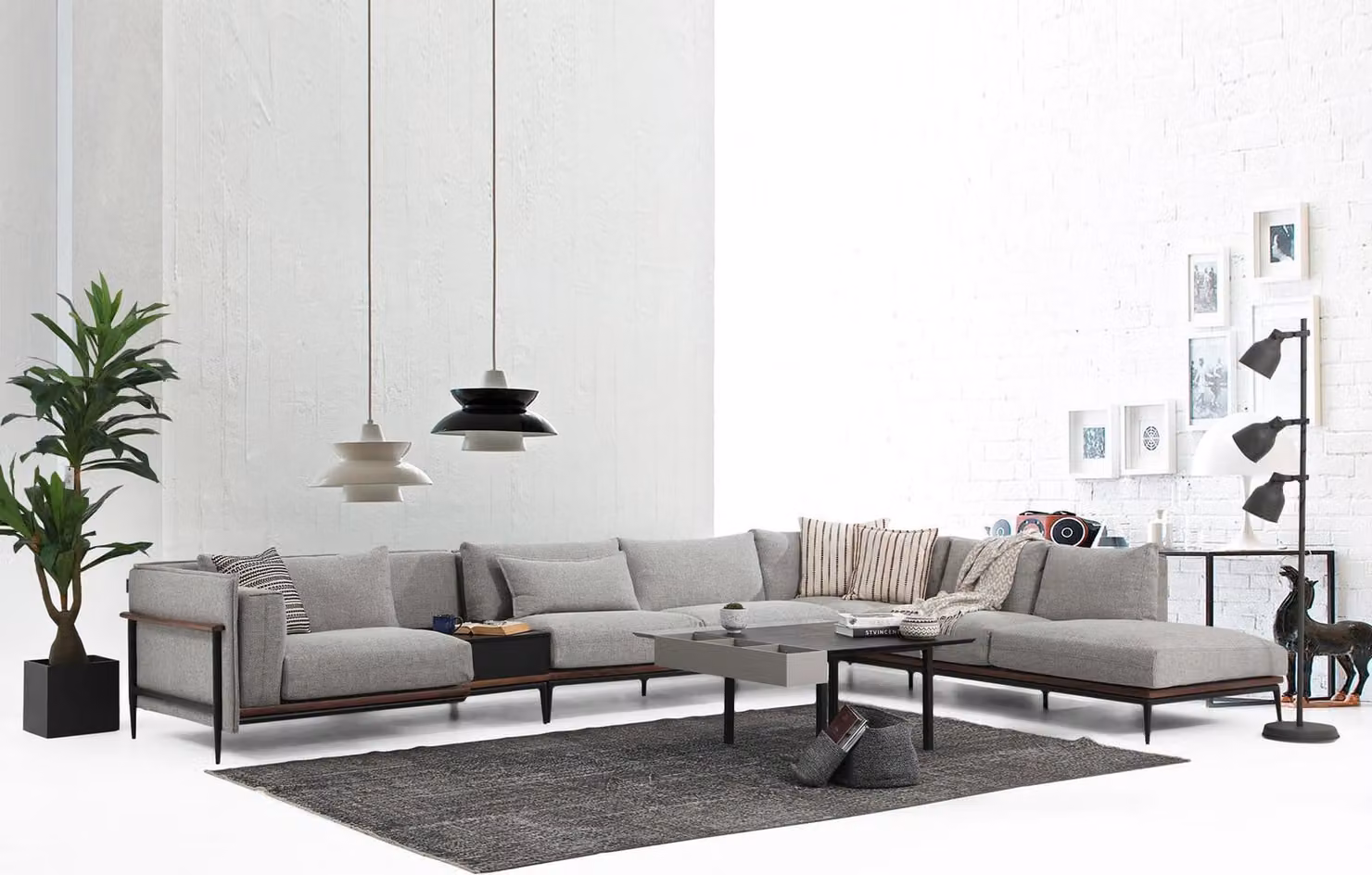 Ecksofa L-Form Sofa Grau Modern Stoff Design Wohnzimmer Polyester XXL