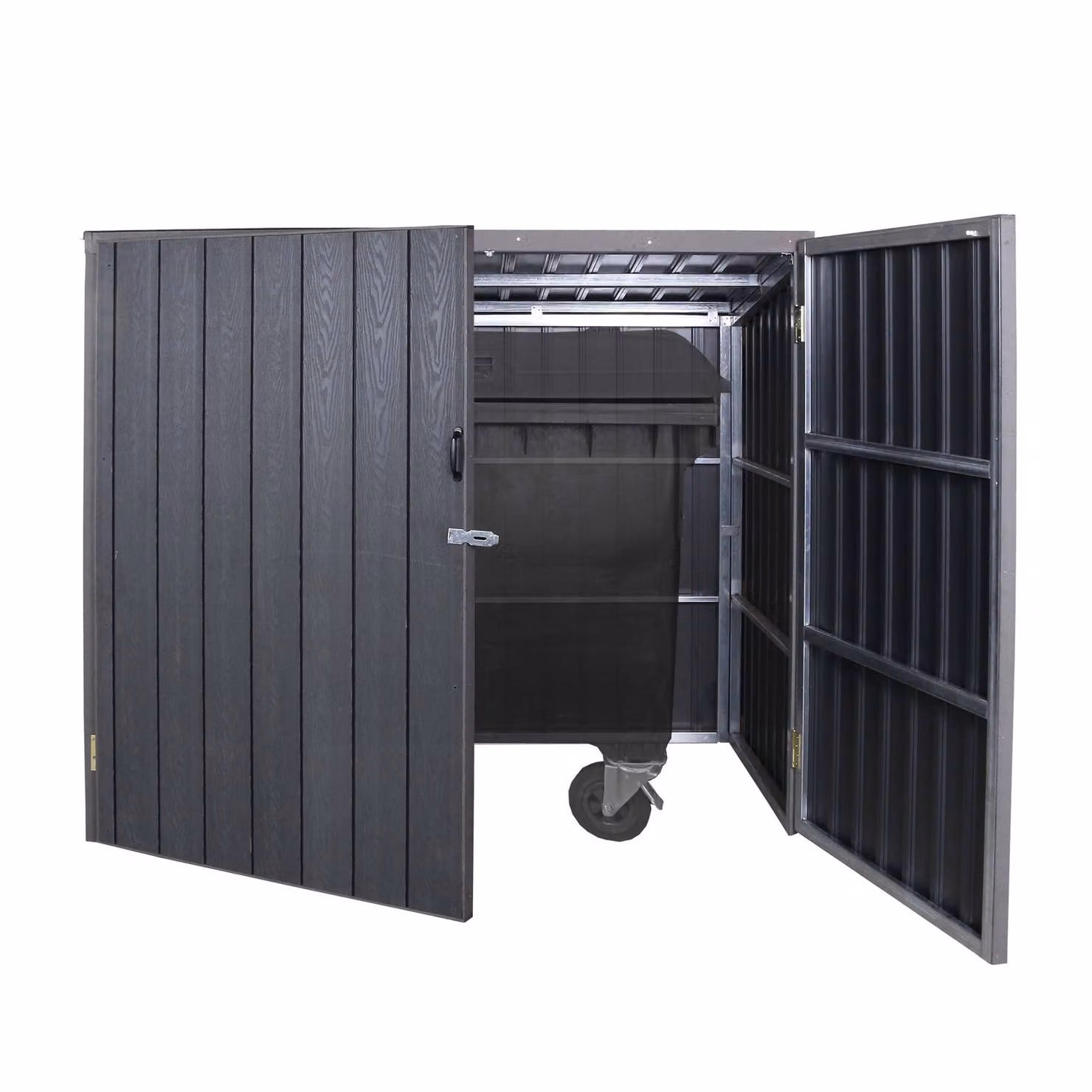 Coperchio per cestino HWC-J29, contenitore per contenitori per rifiuti 660-1100L, metallo WPC 172x213x160cm ~ grigio