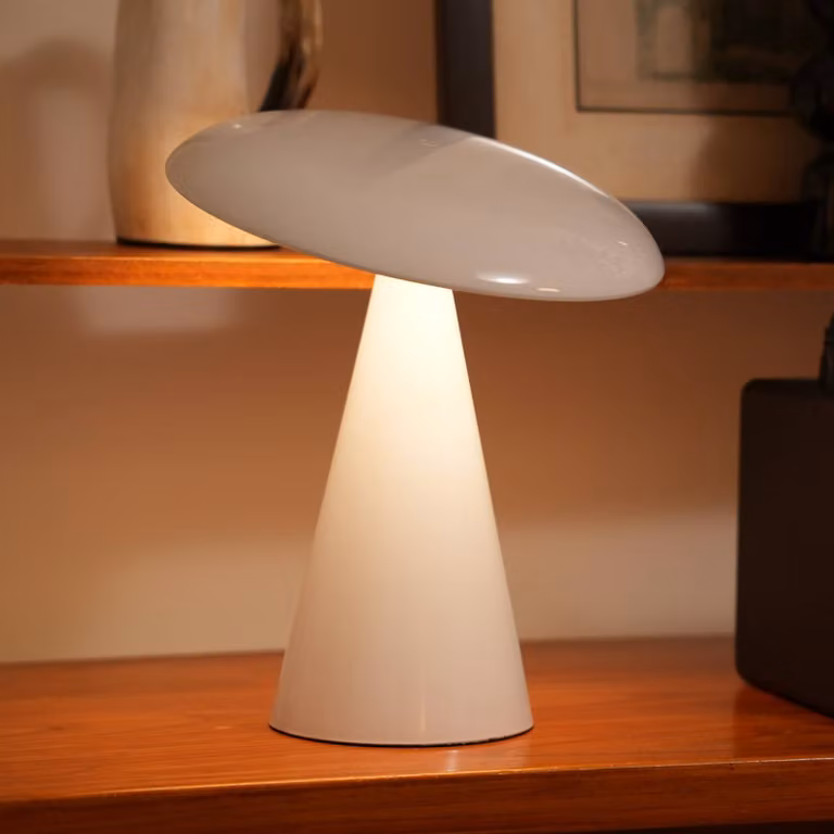Beacon Lighting Lampada da tavolo LED ricaricabile Kinoko, bianca, 27 cm, CCT dimmerabile, Bianco / Opale, Soggiorno / Sala da pranzo, Plastica, Moderno