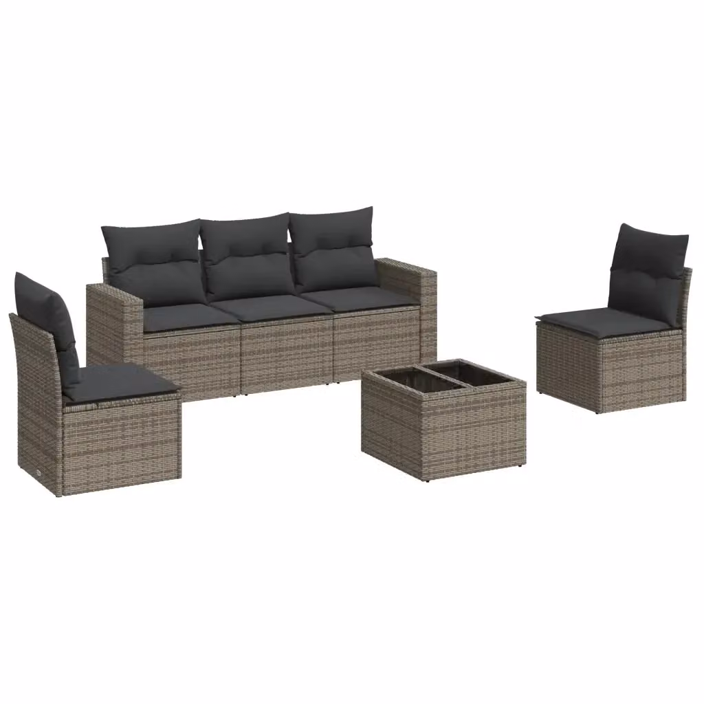 vidaXL Set Divano da Giardino 6 pz in Polyrattan Grigio con Cuscini e Tavolino – 2