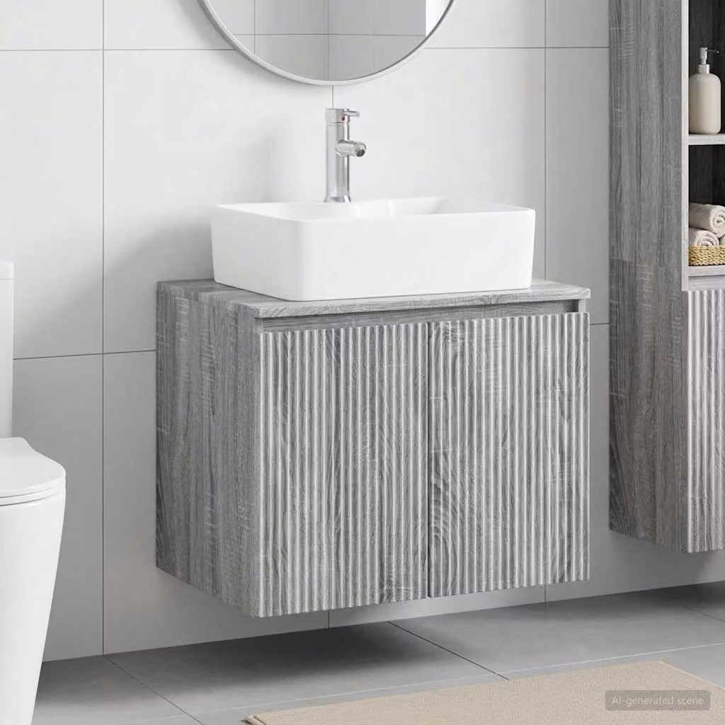 Set di mobili per il bagno vidaXL in legno ingegnerizzato Sonoma grigio, design moderno a parete