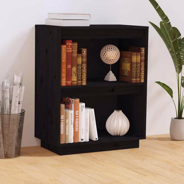 Consolle Mobile vidaXL in Legno Massello di Pino Nero Opaco L: 60 cm, P: 34 cm, H: 75 cm