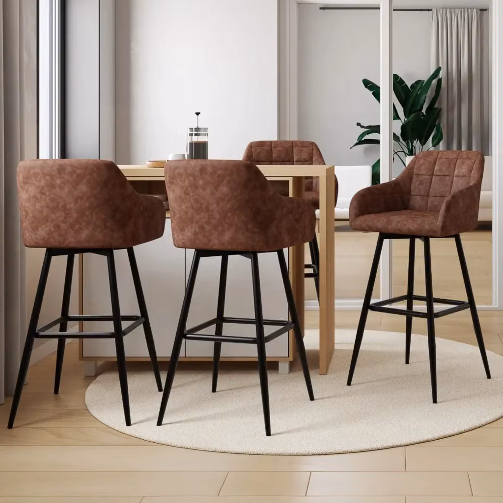 Set di 4 sgabelli da bar MADY IDMarket con braccioli in ecopelle marrone e struttura in metallo nero – 2