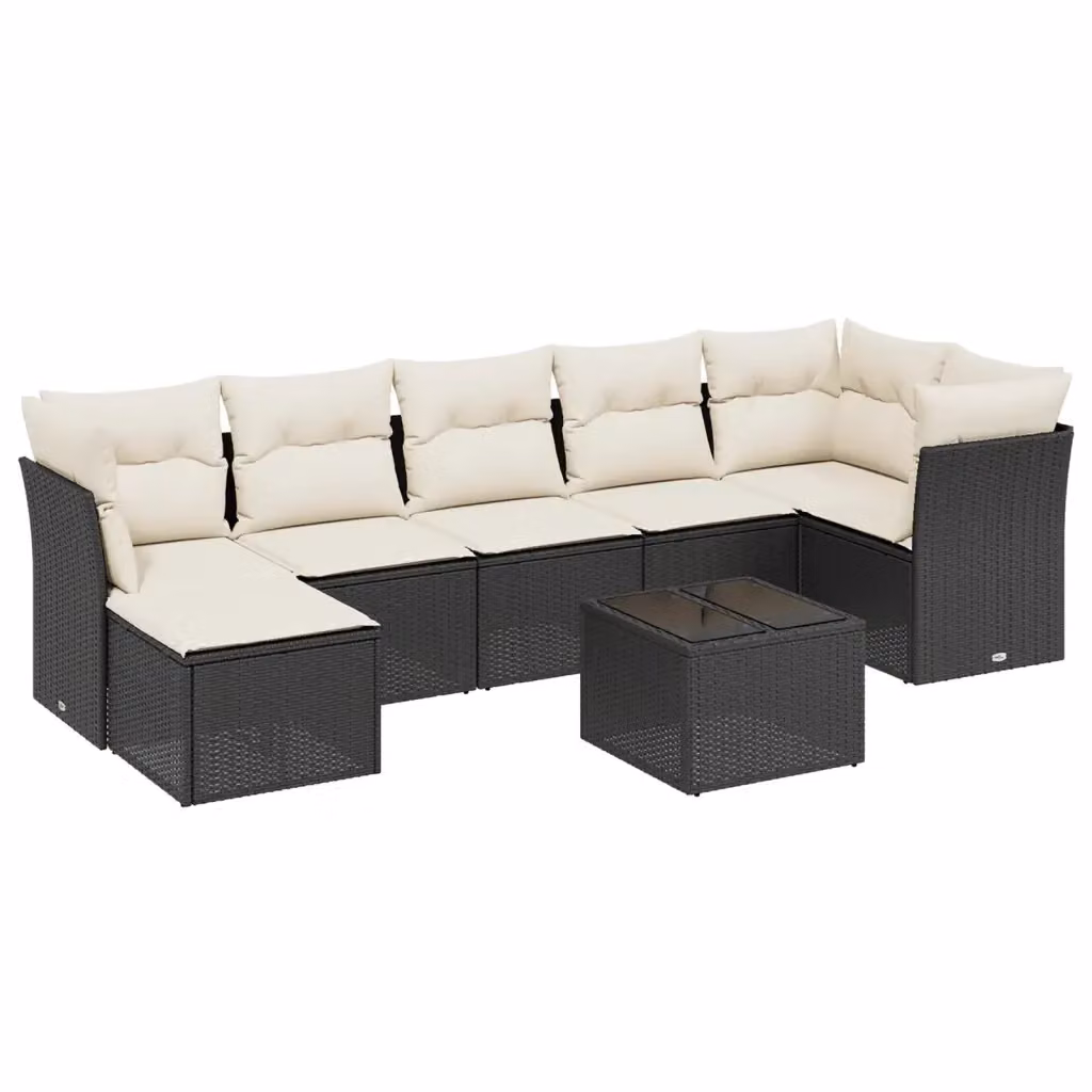 Set Divani da Giardino vidaXL a Forma a L con Cuscini e Tavolino, 8 Pezzi, Nero e Bianco in Polyrattan con Struttura in Acciaio – 2
