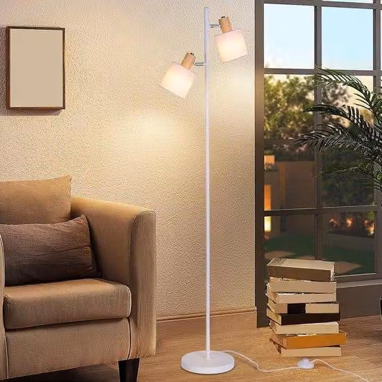 Lampada vintage da salotto in stile retrò industriale, 145 cm, bianca, in tessuto