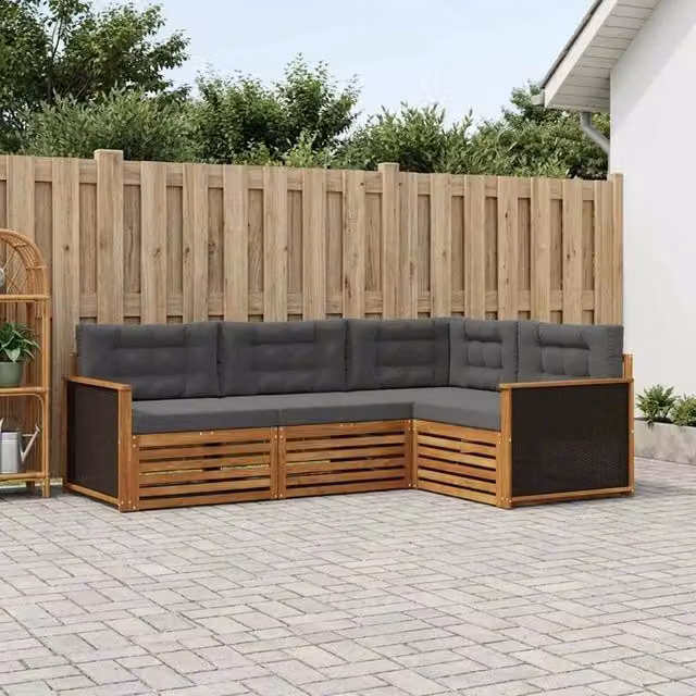 Set di divani da esterno 4 pz Naturale e Antracite Poliestere 3383285