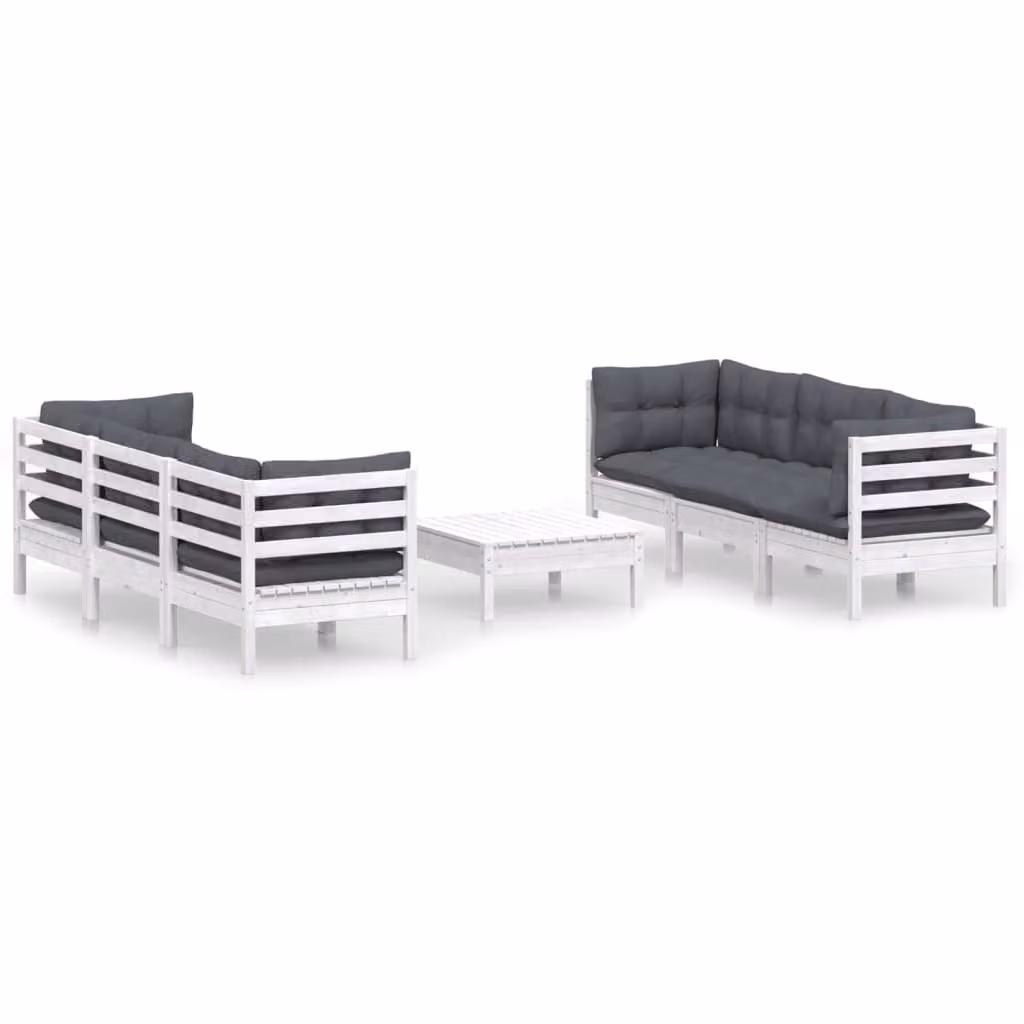 Set Divani da Giardino 7 pz con Cuscini Antracite Legno di Pino