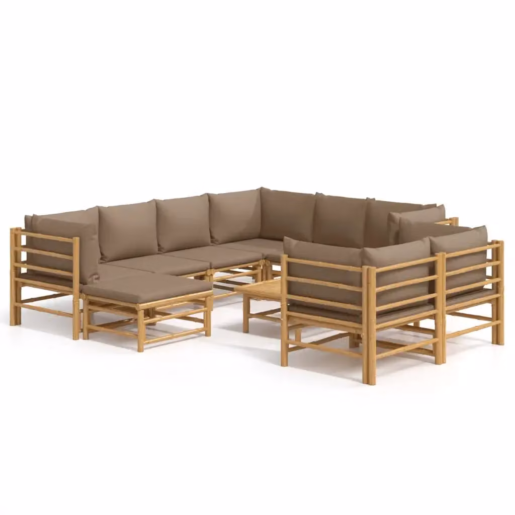 Set Salotto da Giardino Moderno vidaXL in Bambu con Cuscini Beige 10 Pezzi – 2