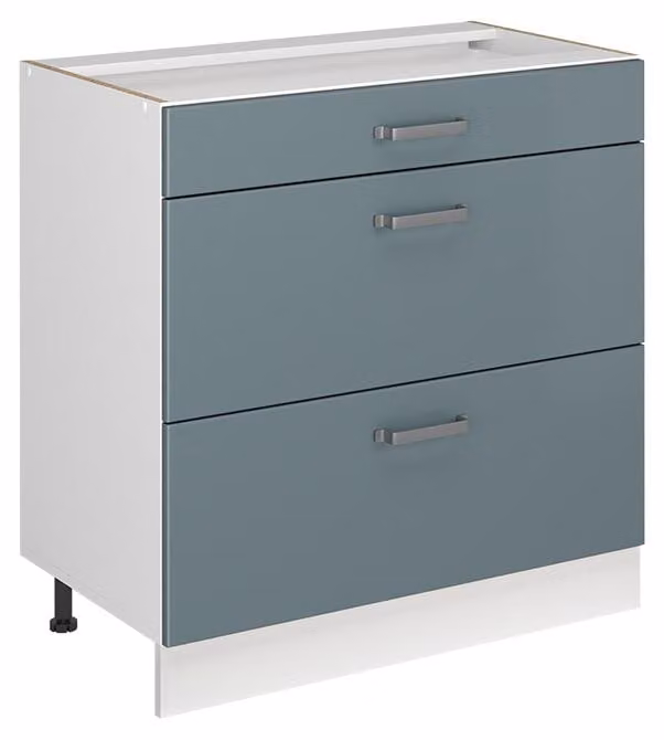 Mobiletto base per cucina Vicco R-Line Grigio-blu/Bianco 80 cm con 3 cassetti senza piano di lavoro, Model 72359