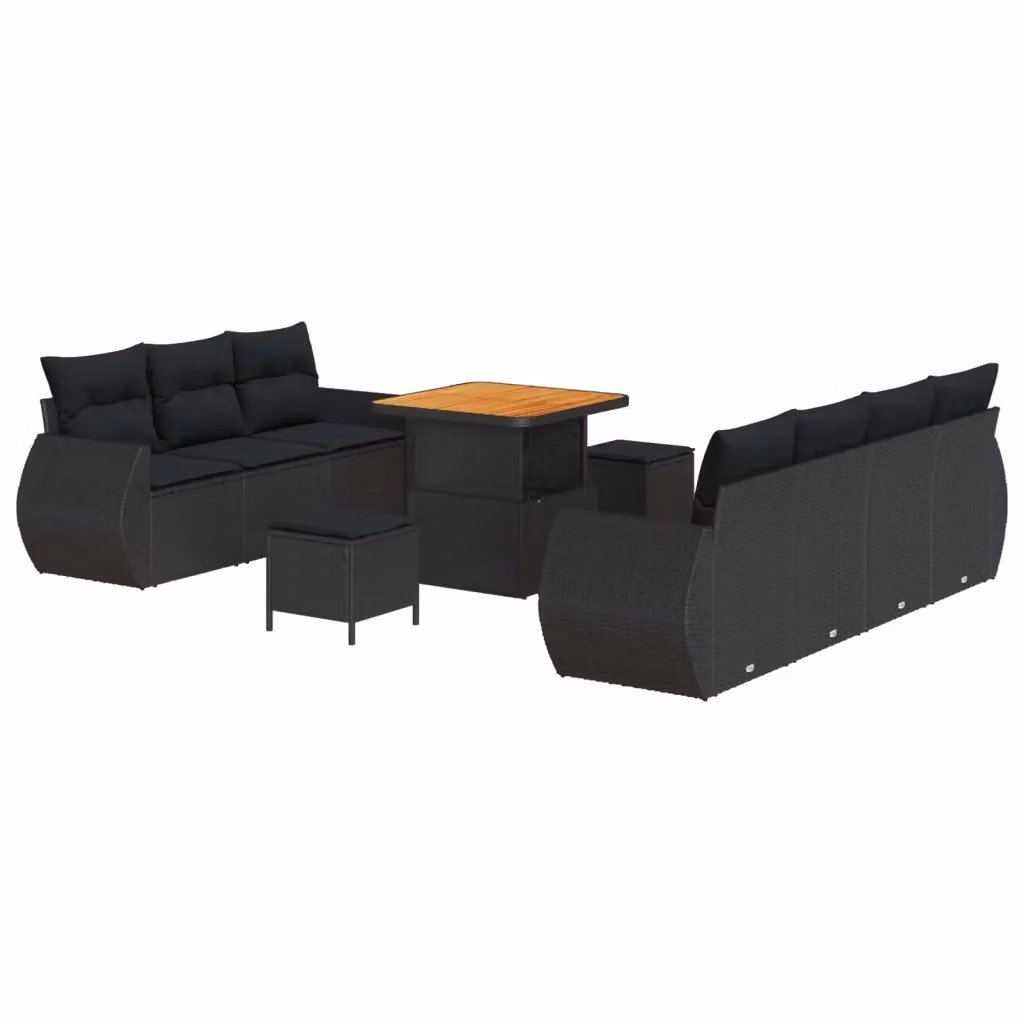 Set Divano da Giardino vidaXL 10 Pezzi in Polyrattan Nero con Cuscini e Tavolino – 2