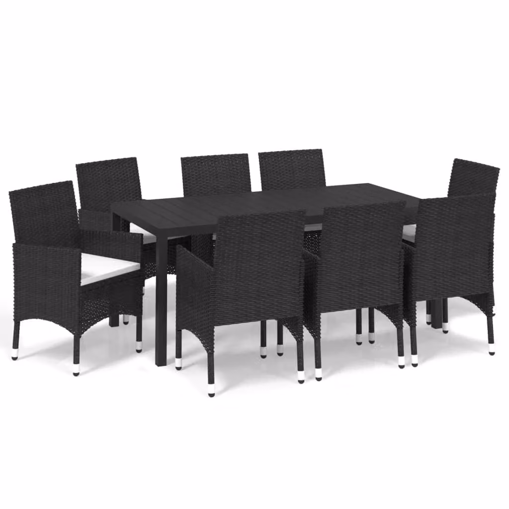 Set Pranzo da Giardino 9 pz con Cuscini in Polyrattan Nero