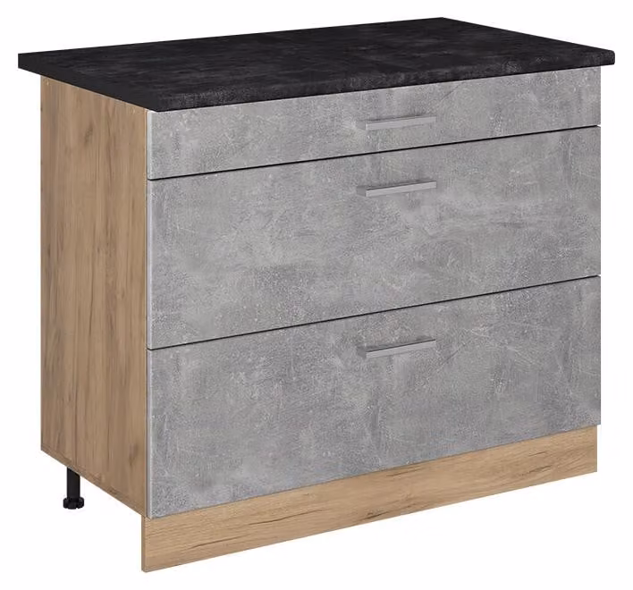 Mobiletto base per cucina Vicco R-Line Calcestruzzo/Rovere dorato 100 cm piano di lavoro Antracite, Model 71614
