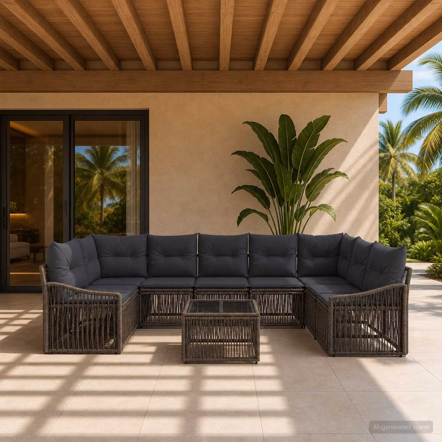 Set Divano da Giardino vidaXL 10 Pezzi Grigio con Tavolino e Cuscini Imbottiti in Polyrattan e Metallo