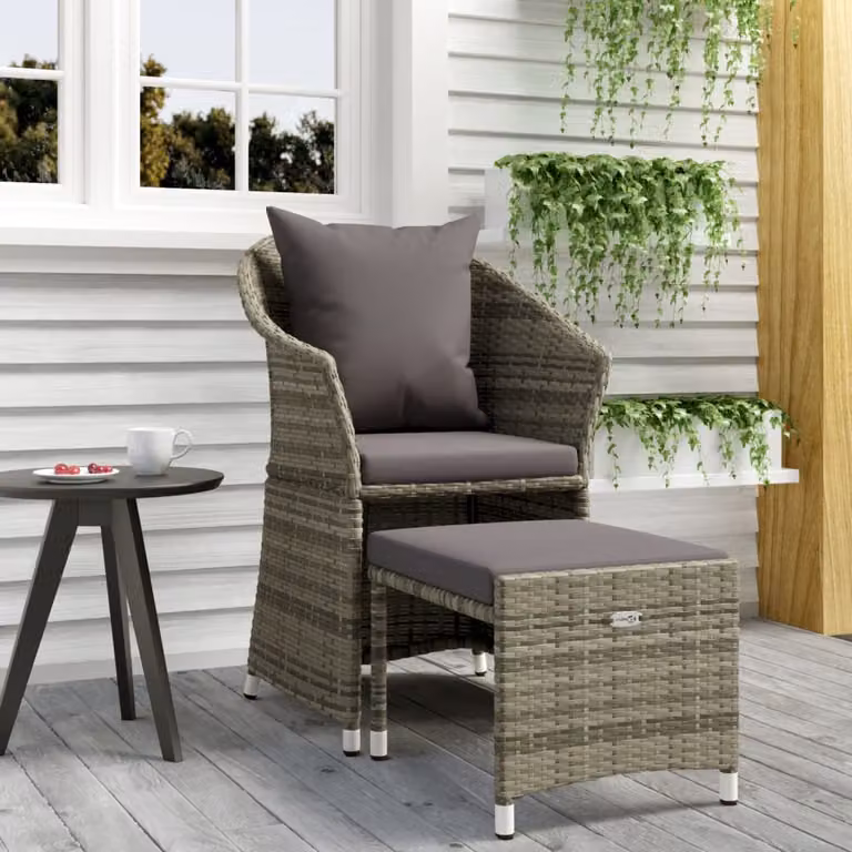 Set di sedute da giardino vidaXL con poltrona lounge, pouf e cuscini in rattan grigio e struttura in metallo