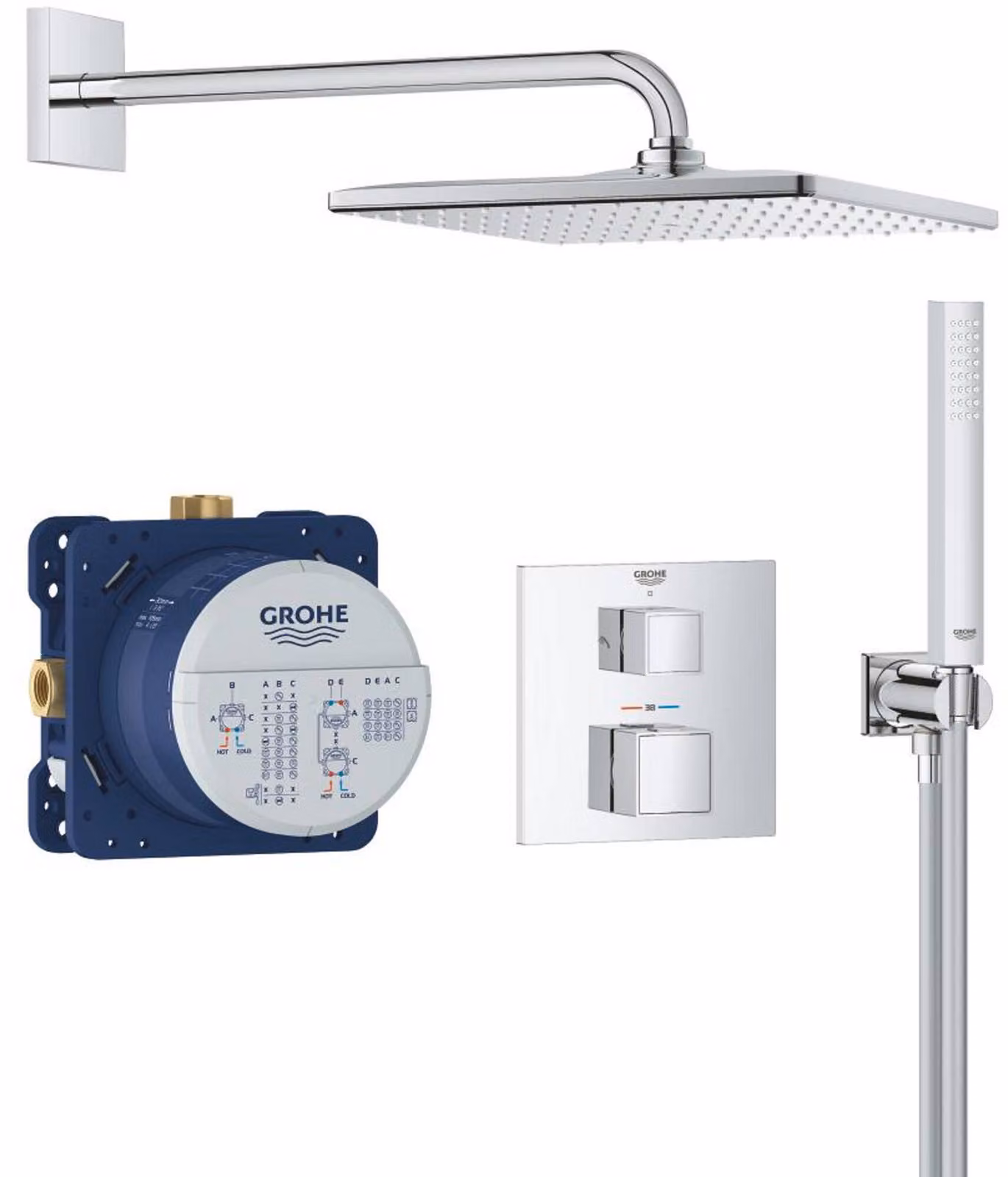 GROHE Grohtherm Cube Système de douche, set complet y compris corps d'encastrement, Rainshower Mono 310 Cube, 34868000, 34868000
