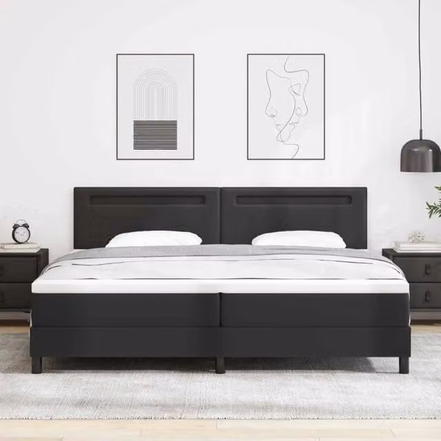 Letto a molle moderno vidaXL in pelle sintetica nera con illuminazione LED sottostante L/P/H: 200 x 200 x 28 cm