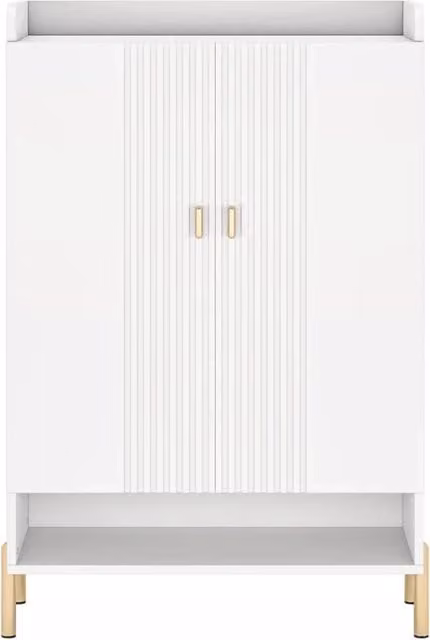Scarpiera moderna con 2 ante e ripiani regolabili per 20 paia di scarpe, ideale per ingresso e camera da letto, bianco e oro, L: 75 cm, P: 36,5 cm, H: 110 cm