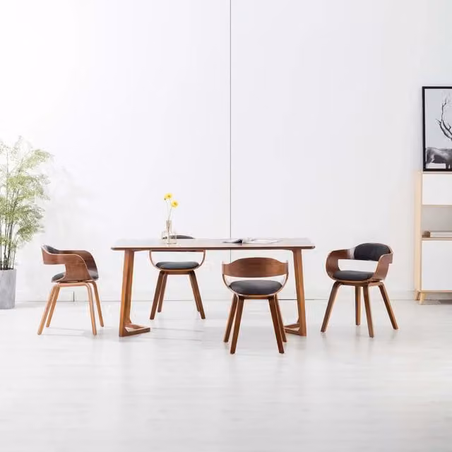 Sedie da Pranzo 4 pz Grigio Scuro in Tessuto e Legno Curvato 279477