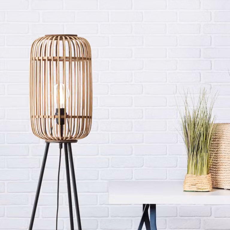 BRILLANTE lampada da terra Woodrow | lampada da terra decorativa con materiale naturale | nero marrone chiaro | metallo bambù | 1x E27 ma. 60 W | IP20