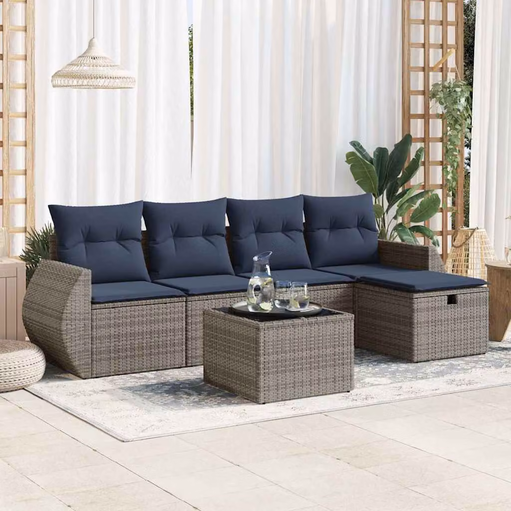 Maison Exclusive - Set Divano da Giardino 6 pz con Cuscini Grigio in Polyrattan