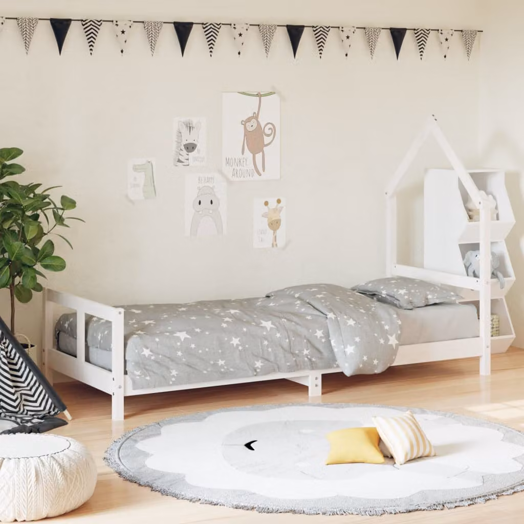 vidaXL Giroletto per Bambini in Legno Massello di Pino Bianco L: 200 cm, P: 80 cm