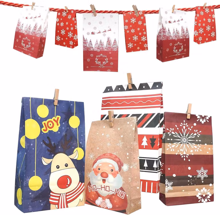 Calendario dell'Avvento da riempire - Grande - Sacchetti di carta da regalo da riempire personalmente - Artigianato - Sacchetti dell'Avvento a forma di pinguino