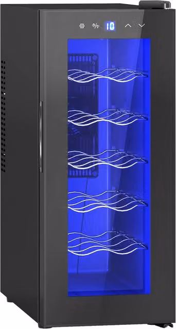 Cantina Vino 12 Bottiglie 30L, Raffreddatore Bevande Termoelettrico Doppio 8-18°C con Porta in Vetro, Luce LED e Touch Screen, Nero