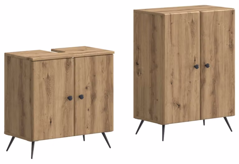 Set di due mobili da bagno BREDA, finitura "Artisan" effetto legno di quercia