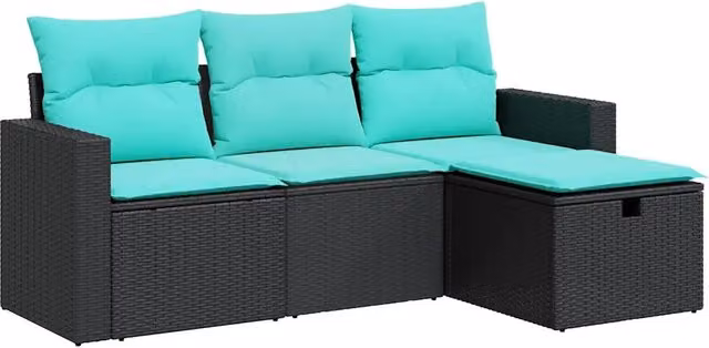 Set Divani da Giardino 4 pz | Set Salotto da Giardino con Cuscini Nero in Polyrattan